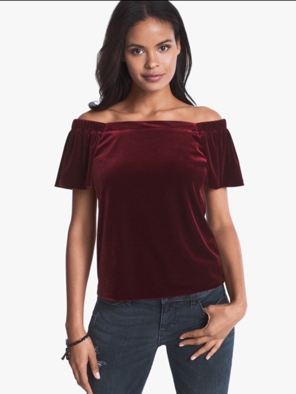 WHBM Off-Shoulder Velvet Top